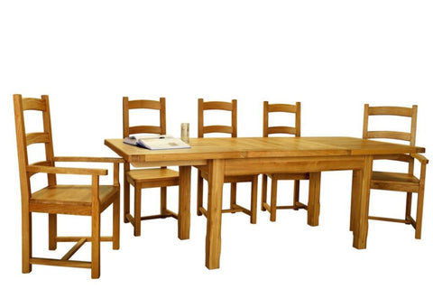 French Country Oak - extending dining table - farmhouse with no footrail with centrally stored extensions - MANY SIZES - 6 to 14 seater tables