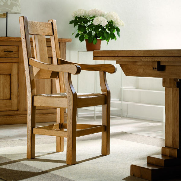 French Mountain Oak Dining Carver Chair Grande plank back Terrigena Furniture