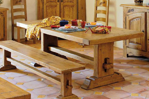 End Extending French Mountain Oak 7cm thick Framed Top Monastery Table - Beam leg