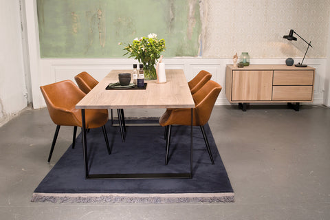 Forest Oak Table with light U leg in black painted steel - square edge with smooth C6 White oiled finish