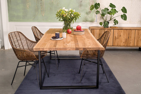 Forest Oak Table top with U industrial steel legs with natural edge and smooth C4 oiled top