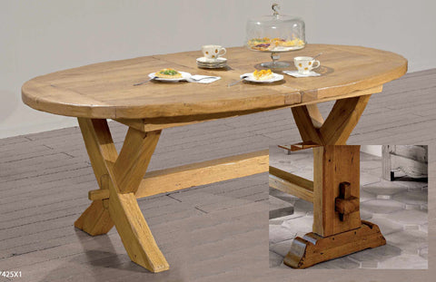 Extending Oval French Mountain Oak Monastery Table - Beam leg