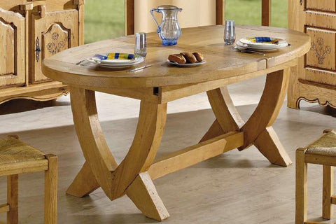 Extending Oval French Mountain Oak Monastery Table - V leg