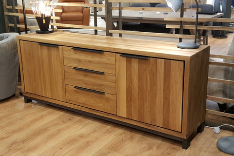 Designer Oak Stone Range Sideboard - 3 drawer - 2 door