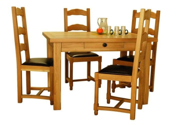 French Country Oak - dining table with drawer - farmhouse with no footrail - 2 sizes