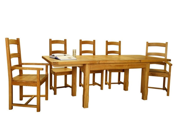 French Country Oak - extending dining table - farmhouse with no footrail with centrally stored extensions - MANY SIZES - 6 to 14 seater tables