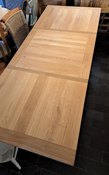 French Country Oak - extending dining table - farmhouse with footrail with centrally stored extensions - MANY SIZES - 6 to 14 seater tables