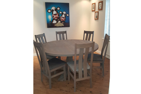 Designer Ash - Ancona Range Round Dining table 120cm - 160cm diameter - 4cm thick top with central ash pedestal leg