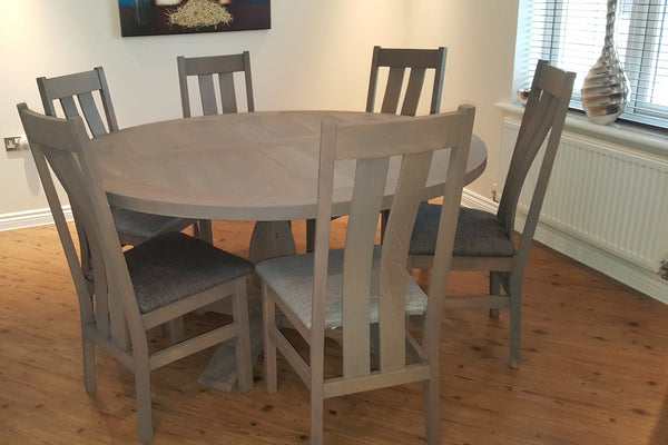 Designer Ash - Ancona Range Round Dining table 120cm - 160cm diameter - 4cm thick top with central ash pedestal leg