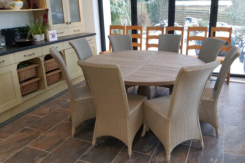 Designer Ash - Ancona Range Round Dining table 120cm - 160cm diameter - 4cm thick top with central ash pedestal leg