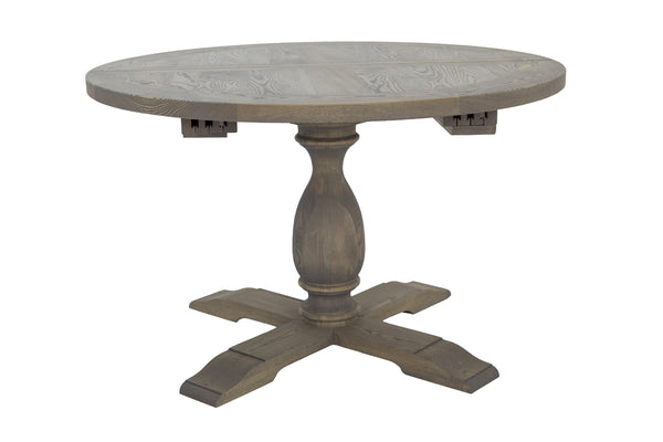 Designer Ash - Ancona Range Round Dining table 120cm - 160cm diameter - 4cm thick extending from 120cm up to 340cm long - with central pedestal leg - central extensions