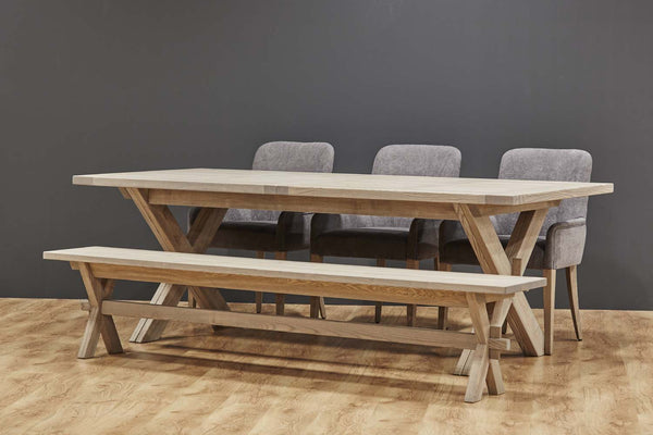 Designer Ash - Ancona Range Dining table 4cm thick extending from 180cm up to 500cm long - with X Leg - central extensions