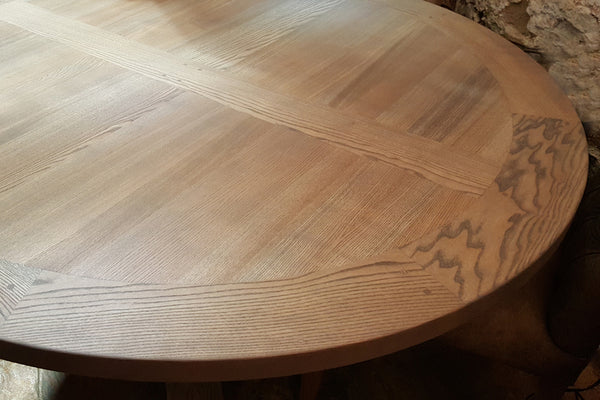 Designer Ash - Ancona Range Round Dining table 120cm - 160cm diameter - 4cm thick top with central ash pedestal leg