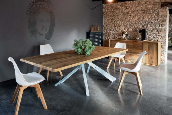 Designer Bassano Oak - Spider Range Rectangular Dining table - 4cm thick smooth table - optional extensions - sizes from 180cm - 400cm