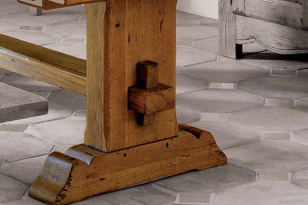 End Extending French Mountain Oak 5.5cm thick Plank Top Monastery Table - Beam leg