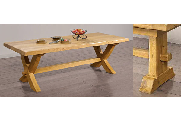 End Extending French Mountain Oak 5.5cm thick Plank Top Monastery Table - Beam leg