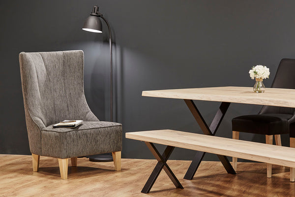 Forest Oak Table with light X leg in black painted steel - Natural edge with smooth  C16 White oiled finish