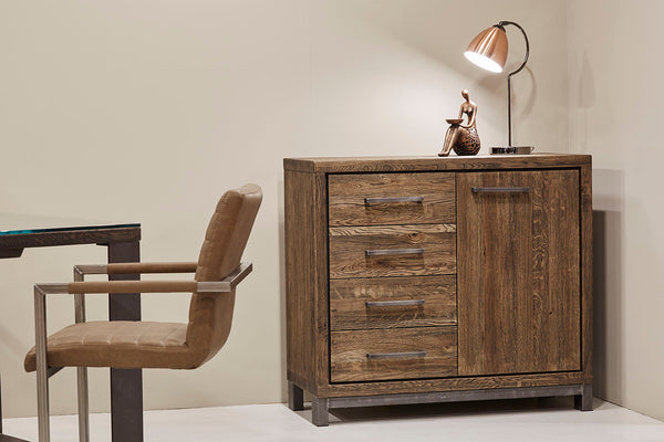 Designer Oak Stone Range Sideboard - 4 drawer - 1 door