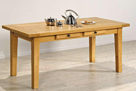 Farmhouse French Mountain Oak Table with drawers - Optional end leaves with tapered legs