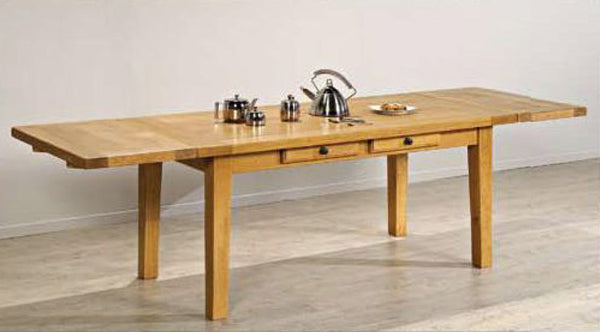 Farmhouse French Mountain Oak Table with drawers - Optional end leaves with tapered legs