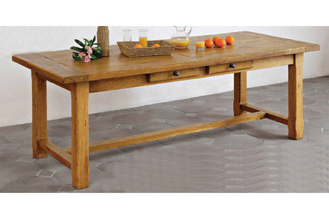 Farmhouse French Mountain Oak Table with drawers - Optional end leaves with footrail