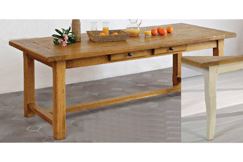Farmhouse French Mountain Oak Table with drawers - Optional end leaves with shaped legs