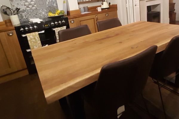 Designer Oak - Forest Range Dining table - 4cm thick - with U Industrial Leg - optional extensions