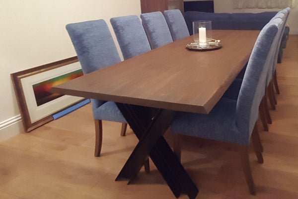 Forest Oak Table with HX leg in black painted steel - Natural edge with raw C12 Antique oiled finish