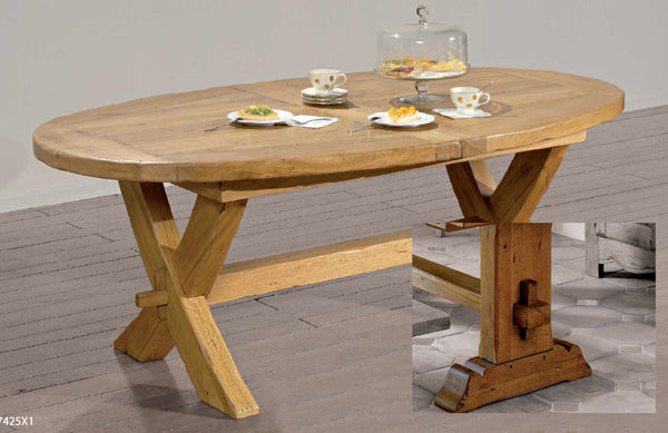Extending Oval French Mountain Oak Monastery Table - Beam leg