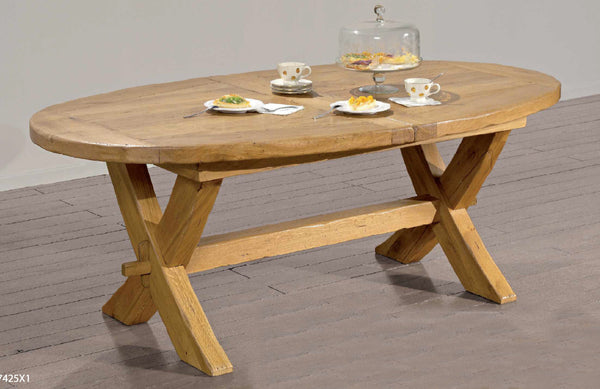 Extending Oval French Mountain Oak Monastery Table - X leg