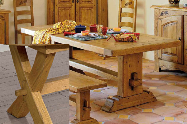 End Extending French Mountain Oak 7cm thick Framed Top Monastery Table - X leg