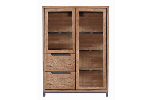 Designer Oak Stone Range Display double cabinet medium - 1 long glass door, 1 glass door, 2 deep drawers