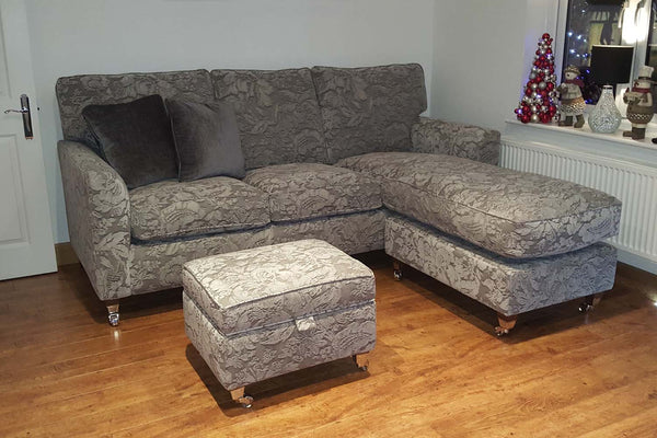 Santana sofa with chaise and reduced width arm