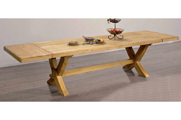End Extending French Mountain Oak 7cm thick Framed Top Monastery Table - Beam leg